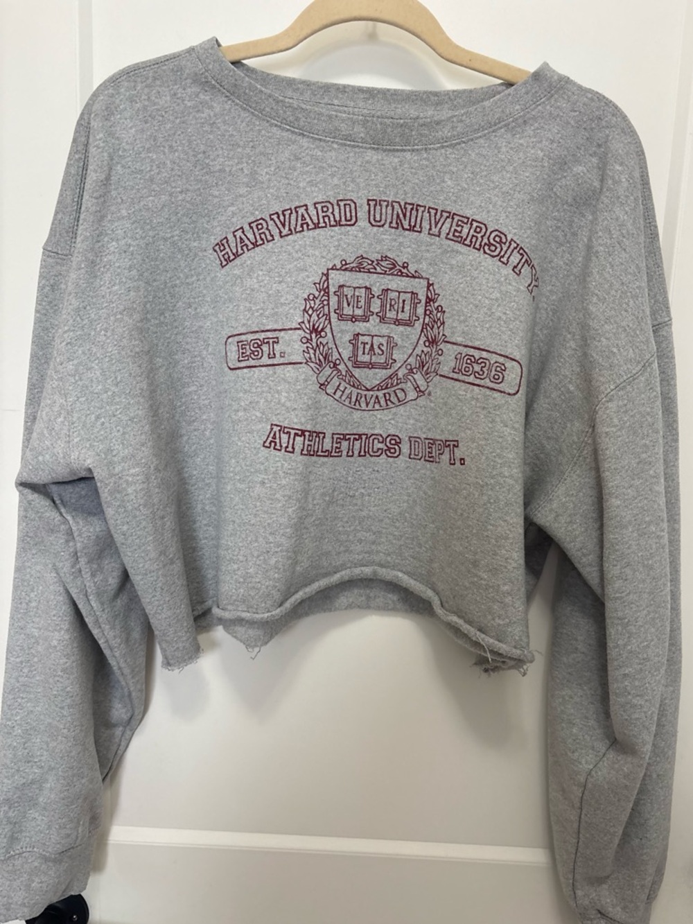Harvard University Gray Cropped Crewneck Sweatshirt
